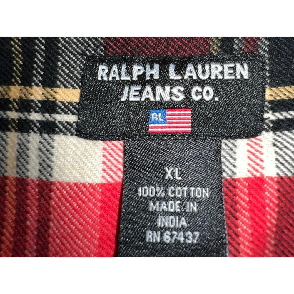 Ralph Lauren Mens Black Label Shirt‎ Red Black Yellow Large Cotton Flannel  XL